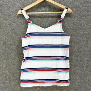 Torrid Tank Women 0 White Striped Sleeveless Wide Strap V-Neck Cotton Casual